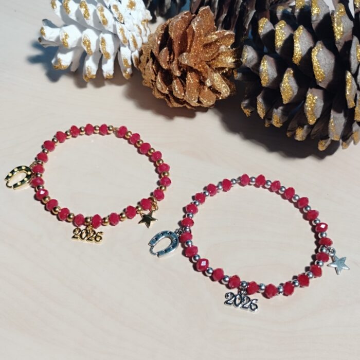 Βραχιόλι Γούρι 2026 Ελαστικό με Χάντρες τύπου SWAROVSKI - Image 1