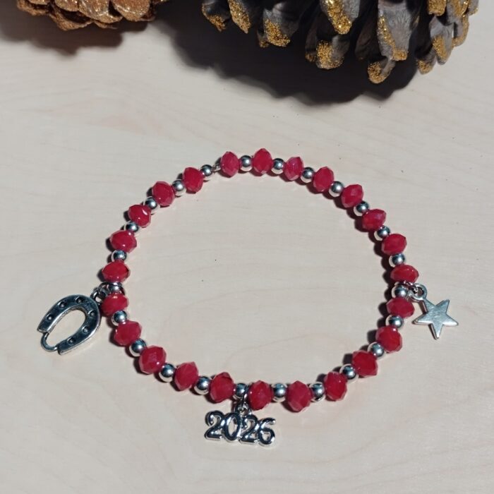 Βραχιόλι Γούρι 2026 Ελαστικό με Χάντρες τύπου SWAROVSKI - Image 3