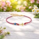 Μάρτης Χρυσός Σταυρός με μπλε Μάτι και Κούμπωμα με Αλυσίδα - Image 2