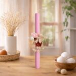 Πασχαλινή Λαμπάδα με Πλέξι Κορώνα σε Ροζ Μελισσοκέρι - Image 2