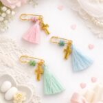 Μαρτυρικά Βάπτισης Πέτου με Χρυσό Σταυρό και Κεραμικές χάντρες - Image 2