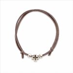 Μαρτυρικά Βάπτισης Βραχιόλι με Ασημί Σταυρό και Ασημί Χάντρες σε γκρι σουέτ δέρμα