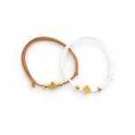 Μαρτυρικά Βάπτισης Βραχιόλι με Χρυσό Σταυρό και Χρυσές Χάντρες σε σουέτ δέρμα