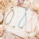 Μαρτυρικά Βάπτισης Βραχιόλι με Λευκό Σταυρό και Μάτι από Λευκό σμάλτο σε σουέτ δέρμα - Image 2