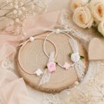 Μαρτυρικά Βάπτισης Βραχιόλι με Ξύλινο πλακέ Σταυρό και Λουλουδάκι - Image 2