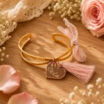 Βραχιόλι Χρυσή Βέργα Θειά με Ροζ Καρδιά Πλεξι Ακρυλικό - Image 2