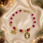 Βραχιόλι Γούρι 2027 με Χάντρες SWAROVSKI σε κόκκινο και λευκό